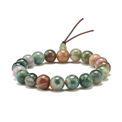 Agate Indienne Bracelet extensible perles rondes en agate indienne naturelle, bracelet perles calebasse mala pour femme, diamètre intérieur: 2-1/8 pouce (5.4 cm)