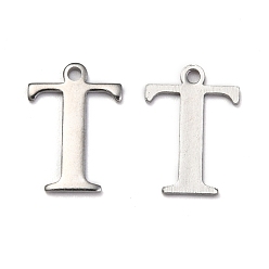 Letter T 304 inoxydable charmes de l'alphabet en acier, couleur inox, letter.t, 12x8.5x1mm, Trou: 1mm