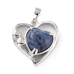Sodalite Natural Sodalite Pendants, with Platinum Tone Brass Findings, Cadmium Free & Lead Free, Heart, Valentine's Day, 28x26x5mm, Hole: 8x5mm