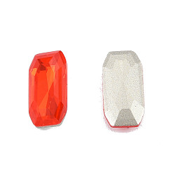 Siam K9 Glass Rhinestone Cabochons, Pointed Back & Back Plated, Faceted, Rectangle Octagon, Siam, 12x6x3mm