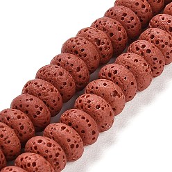 Rouge Indien Brins de perles teintes en pierre de lave naturelle, rondelle, rouge indien, 8x4.5mm, Trou: 1.6mm, Environ 43 pcs/chapelet, 7.87 pouce (20 cm)