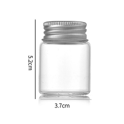 Argent Bouteilles en verre transparent conteneurs de perles, tubes de stockage de billes à vis avec capuchon en aluminium, colonne, argenterie, 3.7x5 cm, capacité: 30 ml (1.01 fl. oz)