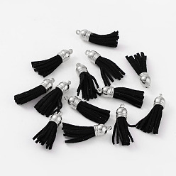 Black Suede Tassels, with CCB Plastic Findings, Nice for DIY Earring or Cell Phone Straps Making, Platinum, Black, 38x10mm, Hole: 2mm