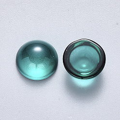 Dark Cyan Transparent Spray Painted Glass Cabochons, with Glitter Powder, Half Round/Dome, Dark Cyan, 18x9mm.