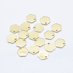 Настоящее золото 18K Латунь прелести, долговечный, реальный 18 k позолоченный, без никеля , шестиугольник, 9x8x0.8 мм, отверстие : 1 мм