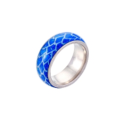 Azul Anillo de dedo esmaltado luminoso que brilla en la oscuridad, anillos de acero inoxidable para mujer, azul, tamaño de EE. UU. 9 (18.9 mm)