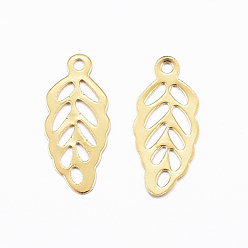 Golden 201 Stainless Steel Charms, Leaf, Golden, 12.5x5.5x0.2mm, Hole: 1mm
