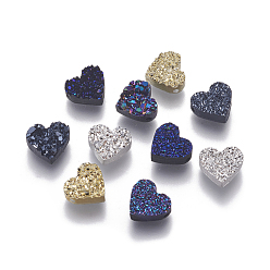 Color mezclado Perlas de resina de piedras preciosas druzy imitación, corazón, color mezclado, 8.8x9.5x3.5 mm, agujero: 1.2 mm