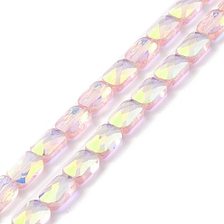 Lavender Blush Transparent Electroplate Glass Beads Strands, Rainbow Plated, Faceted, Rectangle, Lavender Blush, 9x6x4mm, Hole: 1.2mm, about 72pcs/strand, 25.98''(66cm)