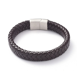 Coconut Brown Unisex Leather Cord Weave Bracelets, with 304 Stainless Steel Magnetic Clasps, Coconut Brown, 8-1/4 inch(21cm), 12x6mm