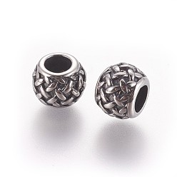 Antique Silver 316 Surgical Stainless Steel European Beads, Large Hole Beads, Rondelle, Antique Silver, 9x7.5mm, Hole: 5mm