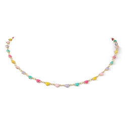 Colorful Real 18K Gold Plated Brass Enamel Heart Link Chain Necklaces, Colorful, 15.67 inch(39.8cm)