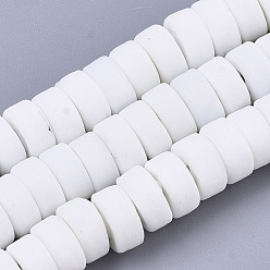 Blanc Main givré chalumeau perles brins, perles heishi, disque / plat rond, blanc, 9x4.5mm, Trou: 1.6mm, Environ 108 pcs/chapelet, 19.29 pouce
