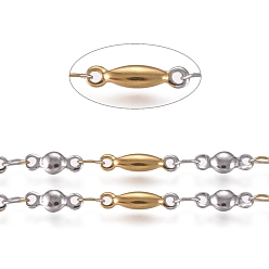 Golden & Stainless Steel Color 304 Stainless Steel Bar Link Chains, Unwelded, with Spool, Golden & Stainless Steel Color, 3x8~11x2mm, about 32.8 Feet(10m)/roll
