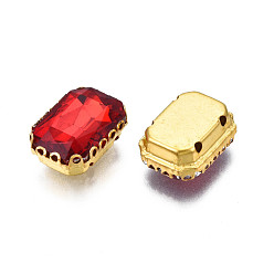 Crimson Sew on Rhinestone, Transparent Glass Rhinestones, with Iron Prong Settings, Faceted, Rectangle, Crimson, 15x11x5.5mm, Hole: 1mm