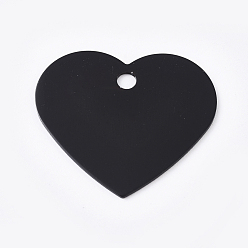 Noir Pendentifs en aluminium, étiquettes vierges, cœur, noir, 33x37.5x1mm, Trou: 3.5mm