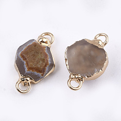 Camel Electroplate Natural Agate Links connectors, with Brass Findings, Dyed, Faceted, Golden, Camel, 16~20x9~12x4~8mm, Hole: 2mm