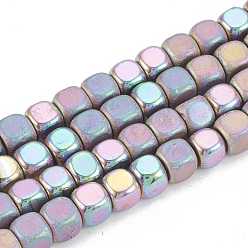 Rainbow Plated Electroplate Non-magnetic Synthetic Hematite Beads Strands, Half Matte Style, Cube, Rainbow Plated, 4x4x4mm, Hole: 1mm, about 100pcs/strand, 16.5 inch
