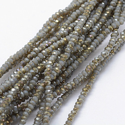 Dark Slate Gray Electroplate Glass Beads Strands, Imitation Jade, Half Rainbow Plated, Faceted, Rondelle, Dark Slate Gray, 2.5x1.5mm, Hole: 0.5mm, about 197~201pcs/strand, 12.9 inch(33cm)