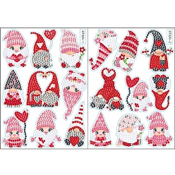 Gnome DIY Diamond Painting Sticker Kits, including PVC Self Adhesive Sticker, Resin Rhinestones, Diamond Sticky Pen, Tray Plate and Glue Clay, Valentine's day Themed Pattern, 180x130mm, 2 sheets