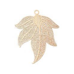 Light Gold Rack Plating Brass Filigree Big Pendants, Long-Lasting Plated, Leaf Charms, Light Gold, 51x40.5x0.3mm, Hole: 2.5mm