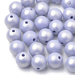 Lilac Spray Painted Style Acrylic Beads, Rubberized, Round, Lilac, 10mm, Hole: 1.5mm, about 950pcs/500g
