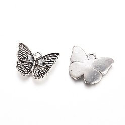 Antique Silver Rack Plating Tibetan Style Alloy Pendants, Butterfly, Antique Silver, 19.5x23.5x3.5mm, Hole: 2.5mm