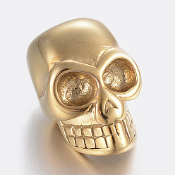 Golden 304 Stainless Steel Beads Rhinestone Settings, Large Hole Beads, Skull Head, Golden, Fit for 5mm Rhinestone, 18x12x11mm, Hole: 6mm