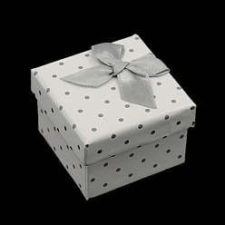 White Polka Dot Cardboard Ring Boxes, with Sponge and Ribbon Bowknot, Square, White, 50x50x36mm