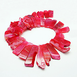 Red Natural Crackle Agate Beads Strands, Dyed, Rectangle, Red, 25~60x16~28x6mm, Hole: 2mm, about 25pcs/strand, 17.1 inch