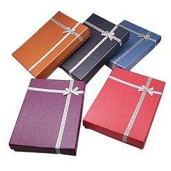 Mixed Color Cardboard Jewelry Set Boxes, for Necklaces, Rings and Earrings, with Bowknot, Rectangle, Mixed Color, 180x130x33mm