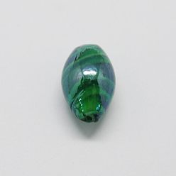 Vert Mer Perles lampwork, perles au chalumeau, faits à la main, nacré, ovale, vert de mer, 18x12x12mm, Trou: 2mm