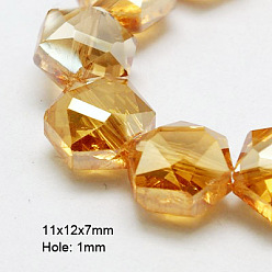 Orange Electroplate Glass Beads, Half Plated, Faceted, Hexagon, Orange, 11x12x7mm, Hole: 1mm