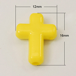 Yellow Opaque Acrylic Beads, Cross, Yellow, 16x12x4.5mm, about 1230pcs/500g