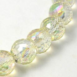Pale Goldenrod Electorplated Glass Beads, Rainbow Plated, Faceted, Round, Pale Goldenrod, 11x8mm, Hole: 1mm