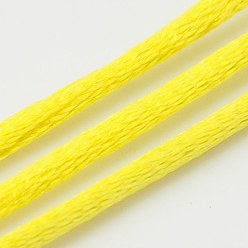Jaune Corde de nylon, cordon de rattail satiné, pour la fabrication de bijoux en perles, nouage chinois, jaune, 2mm, environ 50 yards / rouleau (150 pieds / rouleau)