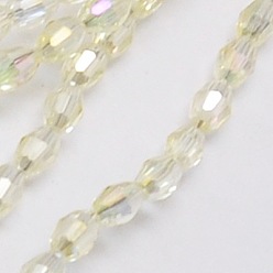 Light Yellow Electroplate Glass Beads Strands, Full Rainbow Plated, Faceted, Oval, Light Yellow, 6x4mm, Hole: 1mm, about 72pcs/strand, 16 inch
