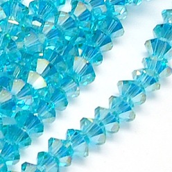 Deep Sky Blue Electroplate Glass Beads Strands, Full Pearl Luster Plated, Faceted, Bicone, Deep Sky Blue, 6x4mm, Hole: 1mm