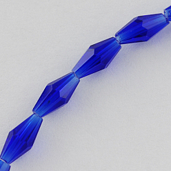 Blue Glass Beads Strands, Faceted, Bicone, Blue, 8x4x4mm, Hole: 1mm
