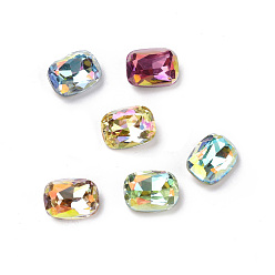 Mixed Color Light AB Style Glass Cabochons, Pointed Back & Back Plated, Faceted, Rectangle Octagon, Mixed Color, 8x6x3mm