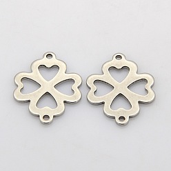 Stainless Steel Color Filigree Clover 304 Stainless Steel Links connectors, Stainless Steel Color, 21x16x1mm, Hole: 1mm