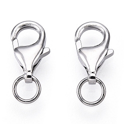 Real Platinum Plated Rhodium Plated 925 Sterling Silver Lobster Claw Clasps, with Jump Ring, with 925 Stamp, Real Platinum Plated, 9x5.5x2.5mm, Hole: 2.2mm