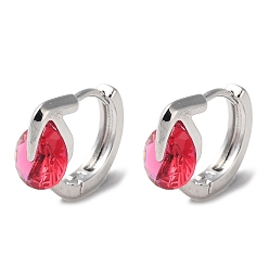 Platinum Rack Plating Brass Micro Pave Red Cubic Zirconia Hoop Earrings, Diamond, Platinum, 14x8mm