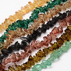 Couleur Mélangete Pépites de perles de verre brins, couleur mixte, 7~10x5~7x2~3mm, Trou: 1mm, 33 pouce