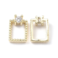 Real 18K Gold Plated Brass Micro Pave Clear Cubic Zirconia Cabochons, Rectangle, Real 18K Gold Plated, 9x6x3mm