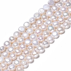 Seashell Color Natural Cultured Freshwater Pearl Beads Strands, Potato, Seashell Color, 6~7.5x6.5~8x4~6mm, Hole: 0.8mm, about 53~54pcs/strand, 13.98 inch~14.25 inch(35.5cm~36.2cm)
