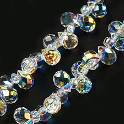 Clair Plaquent verre transparent perles brins, de couleur plaquée ab , larme à facettes, top foré, clair, 6x4mm, Trou: 0.8mm, Environ 97~102 pcs/chapelet, 10.63''~14.80'' (27~37.6 cm)