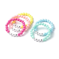 Mixed Color Opaque Acrylic Beads Stretch Bracelet for Kid, Love, Mixed Color, Inner Diameter: 1-7/8 inch(4.7cm)