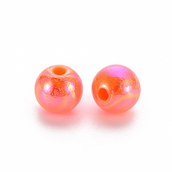 Rouge Orange Perles acryliques opaques, de couleur plaquée ab , ronde, rouge-orange, 8x7mm, Trou: 2mm, environ1745 pcs / 500 g