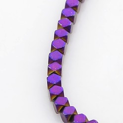 Purple Plated Electroplate Non-magnetic Synthetic Hematite Beads Strands, Faceted Cube, Purple Plated, 2x2x2mm, Hole: 1mm, about 294pcs/strand, 15.7 inch